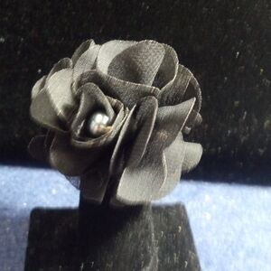 Elegant Black Fabric Flower Ring